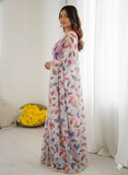 Multicolor Printed Chiffon Saree with Pink Blouse, Lightweight Designer Saree, Party Wear Saree for Women, Elegant Ethnic Saree Set