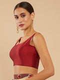 Women's Solid Silk Sleeveless Blouse Top Scoop Neck Ethnic & Party Wear for Saree, Lehenga, Skirt