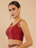 Women's Solid Silk Sleeveless Blouse Top Scoop Neck Ethnic & Party Wear for Saree, Lehenga, Skirt