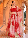 Crimson Rose Tie-Dye Lehenga Set with Spaghetti Strap Blouse