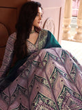Aarvi Dusty Mauve & Bottle Green Banarasi Silk Lehenga Set with Zari Woven Patterns