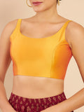 Women's Solid Silk Sleeveless Blouse Top Scoop Neck Ethnic & Party Wear for Saree, Lehenga, Skirt