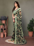 Green Botanical Print Saree by Glanzavi – Stylish Everyday & Occasion Wear