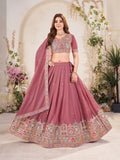 Indian Traditional Dusty Rose Embroidered Lehenga Choli Set for Women
