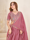 Indian Traditional Dusty Rose Embroidered Lehenga Choli Set for Women