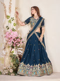 Navy Blue Embroidered Lehenga Choli Set with Dupatta