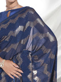 Petrol Blue Pleated Georgette Saree with Metallic Zigzag Weave Contemporary Partywear