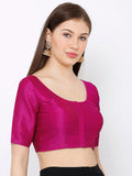 Magenta Scoop Neck Elbow Sleeve Readymade Saree Blouse