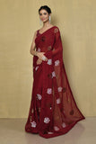 Maroon Designer Georgette Saree with Heavy Sequin Floral Embroidery