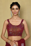 Maroon Designer Georgette Saree with Heavy Sequin Floral Embroidery