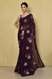 Wine Designer Georgette Saree with Heavy Sequin Floral Embroidery