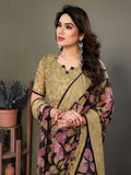 Glanzavi Black & Beige Leaf Print Saree with Designer Blouse – Elegant Party Wear