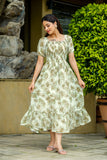 Vintage Floral Smocked Maxi Dress with Ruffle Hem – Sage Bloom Edition
