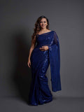 Midnight Noir Blue Sequin Georgette Saree For Women