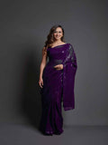 Midnight Noir Wine Sequin Georgette Saree For Women