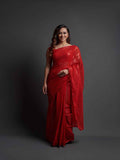 Midnight Noir Red Sequin Georgette Saree For Women