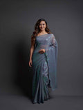 Midnight Noir Grey Sequin Georgette Saree For Women