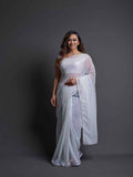 Midnight Noir White Sequin Georgette Saree For Women