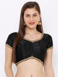 Black Embellished V-Neck Readymade Saree Blouse (Short Sleeve)