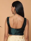 Green Sleeveless Square Neck Readymade Saree Blouse with Silver Lace