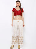 Red Gold-Trim Round Neck Readymade Saree Blouse (Short Sleeve)
