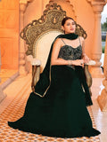Elegant Dark Green Georgette Lehenga with Embroidered Bustier & Dupatta