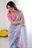 Grey & Pink Printed Saree with Scalloped Embellished Border