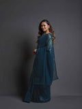 Midnight Noir Teal Blue Sequin Georgette Saree For Women