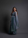 Midnight Noir Grey Sequin Georgette Saree For Women