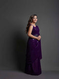 Midnight Noir Wine Sequin Georgette Saree For Women