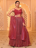 Pink Mirror Work Velvet Indo-Western Lehenga Set