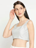 Silver Square Neck Sleeveless Readymade Saree Blouse