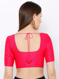 Pink Scoop Neck Elbow Sleeve Readymade Saree Blouse