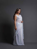 Midnight Noir White Sequin Georgette Saree For Women