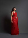 Midnight Noir Red Sequin Georgette Saree For Women