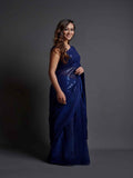 Midnight Noir Blue Sequin Georgette Saree For Women