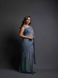 Midnight Noir Grey Sequin Georgette Saree For Women