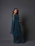 Midnight Noir Teal Blue Sequin Georgette Saree For Women