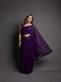 Midnight Noir Wine Sequin Georgette Saree For Women