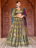 Royal Olive Green & Maroon Banarasi Silk Lehenga Set with Zari Weaving