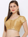Gold-Trim Round Neck Readymade Saree Blouse (Short Sleeve)