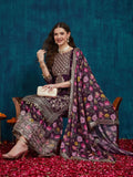 Plum Floral Embroidered Kurta Palazzo Set with Dupatta