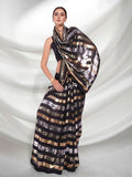 Black Sequin Striped Georgette Saree Glamorous Party & Evening Wear Saree