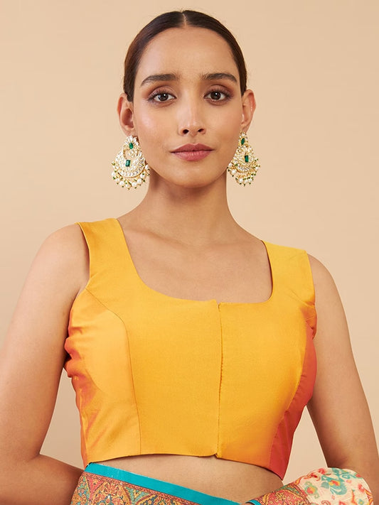 Women's Solid Silk Sleeveless Blouse Square Neck Festive Ethnic Wear