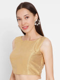 Gold Sleeveless Boat Neck Readymade Saree Blouse