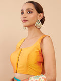 Women's Solid Silk Sleeveless Blouse Square Neck Festive Ethnic Wear