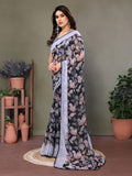 Elegant Grey & Black Floral Printed Saree with Designer Blouse
