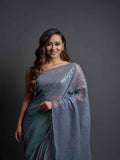 Midnight Noir Grey Sequin Georgette Saree For Women
