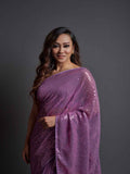 Midnight Noir Purple Sequin Georgette Saree For Women