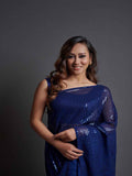 Midnight Noir Blue Sequin Georgette Saree For Women